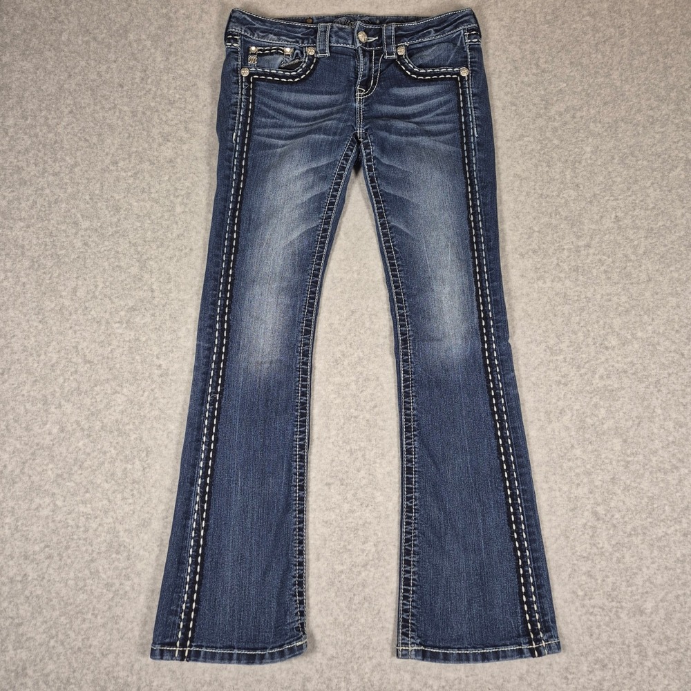 Miss Me Bootcut Jeans Womens 27 Blue JE5545B2R Heavy Stitch Embellished Pocket